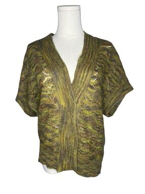 Vintage Green Mohair Blend Knit Short Sleeve Cardigan Top Artsy Boho Lagenlook
